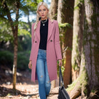 Women's Classic Long Coat with Double-Breasted Button Placket