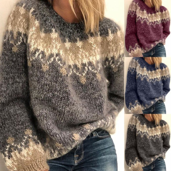 Cozy Knit Sweater with Modern Pattern and Voluminous Sleeves