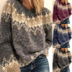 Cozy Knit Sweater with Modern Pattern and Voluminous Sleeves