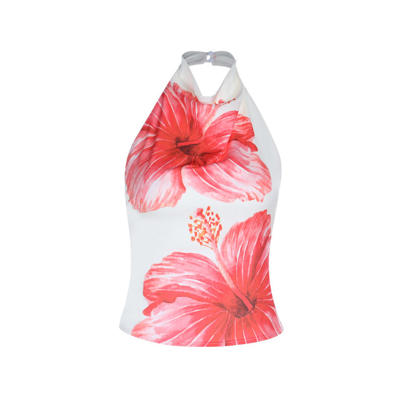 Women's High-Neck Floral Shirt with Cut-Outs