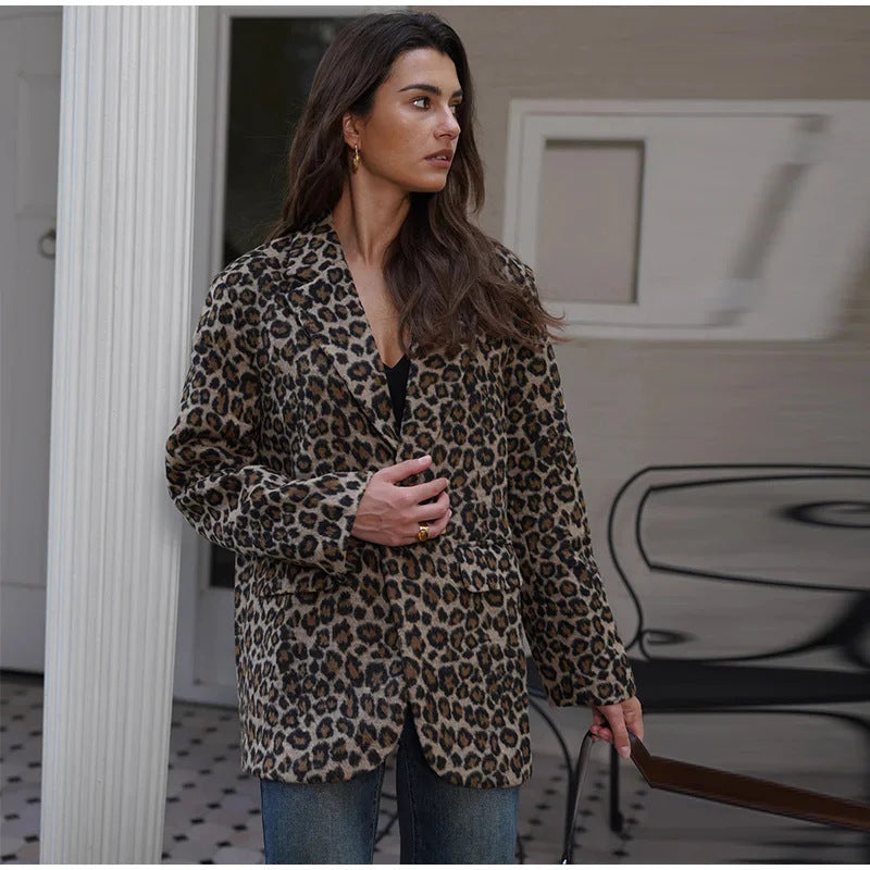 Women's Elegant Leopard Print Blazer