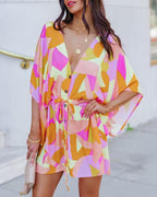 Women's Beach Dress with Elegant Waist Tie and Unique Pattern