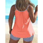 Women's Swim Top with Playful Design and Striped Shorts