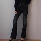 Women's High-Waisted Flared Jeans with Subtle Wash
