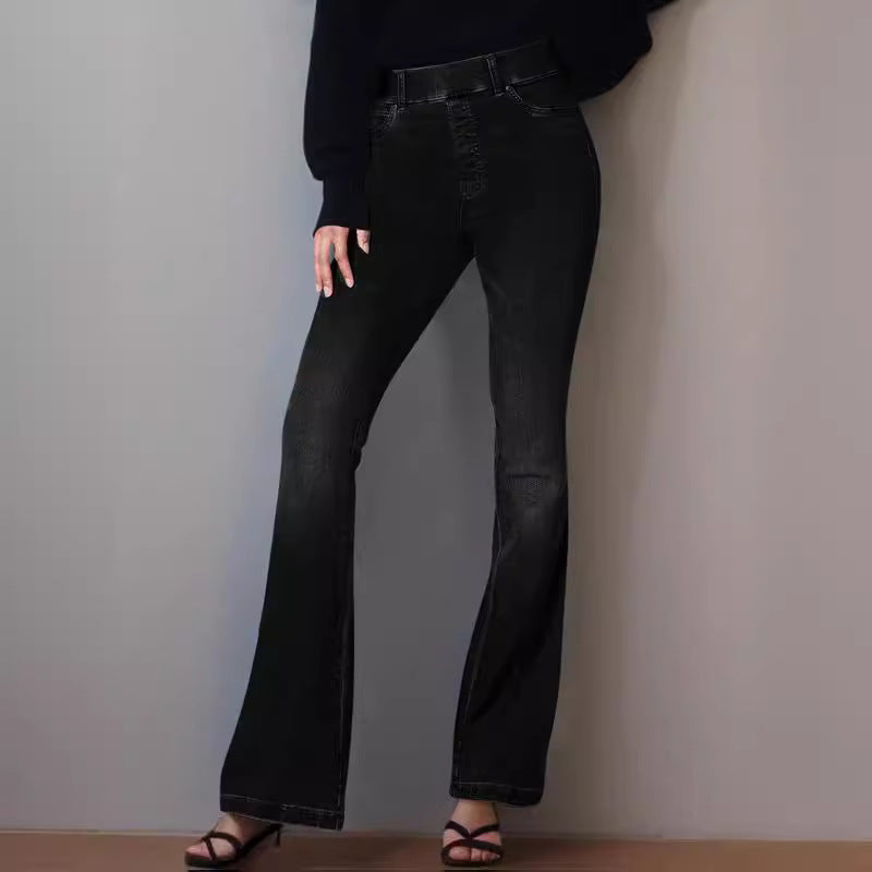 Women's High-Waisted Flared Jeans with Subtle Wash