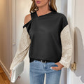 Women's Asymmetrical Sweatshirt with Shoulder Cutout and Sequin Sleeves