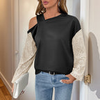 Women's Asymmetrical Sweatshirt with Shoulder Cutout and Sequin Sleeves