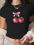Women's Cherry Print Crop T-Shirt