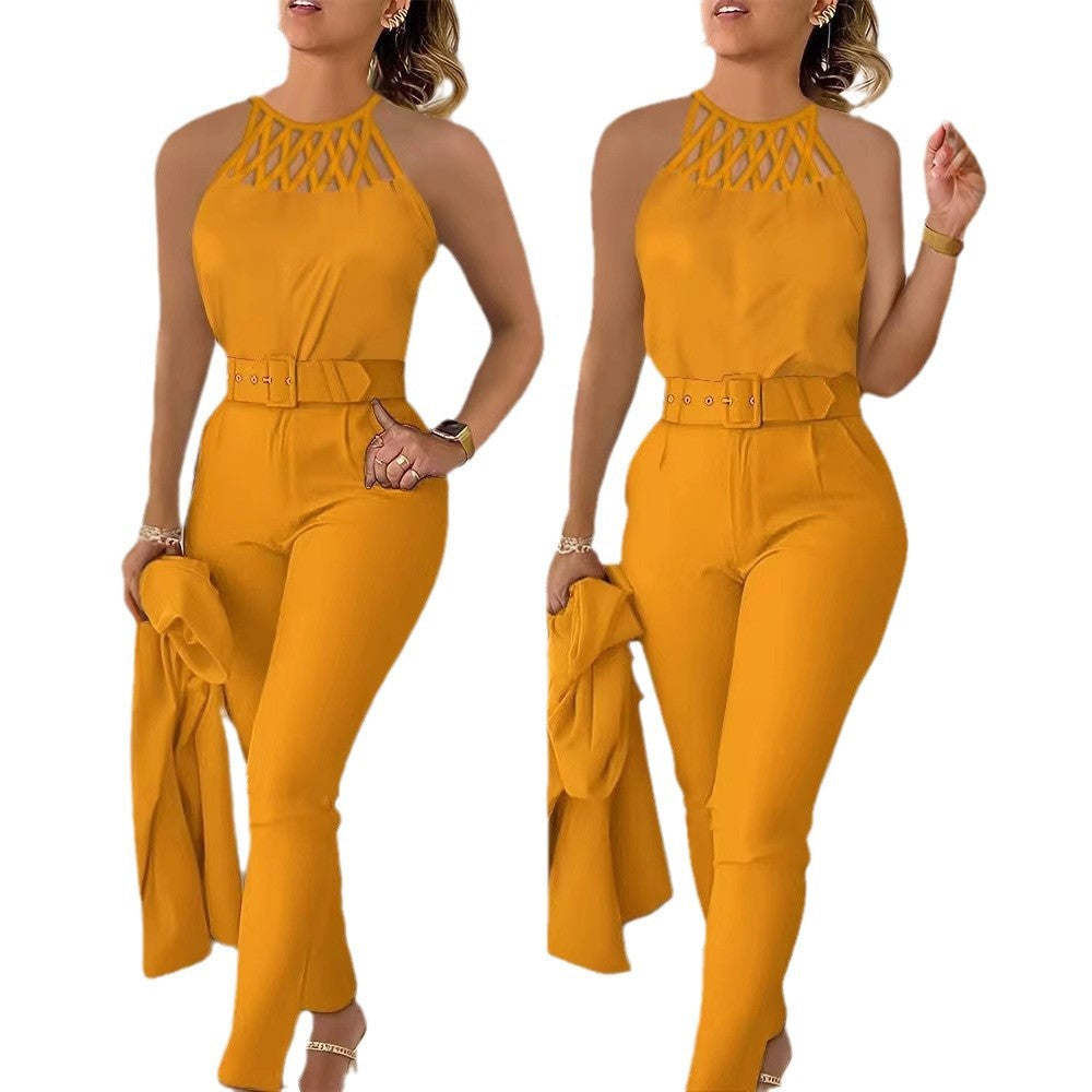 Elegant Jumpsuit with Chic Belt and Refined Cut-Out