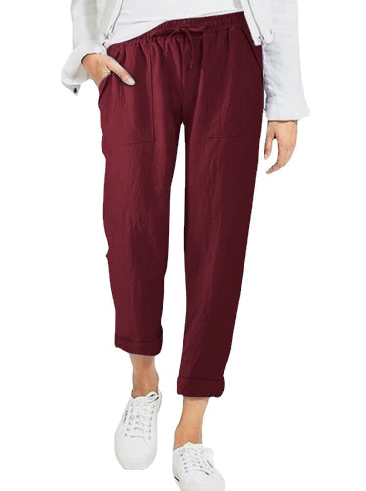 Women's Relaxed Linen Pants with Elastic Waist and Pockets