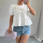 Women's Blouse with Puff Sleeves and Ruffle Design