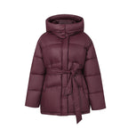 Women's Fashionable Padded Winter Coat with Belt and Hood