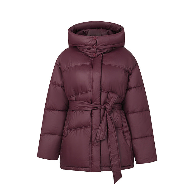 Women's Fashionable Padded Winter Coat with Belt and Hood