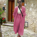 Women's Oversized Knit Coat with Casual Fit and Ribbed Design