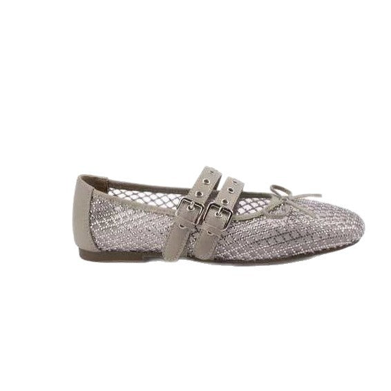 Women's Ballet Flats with Double Strap and Sparkling Look