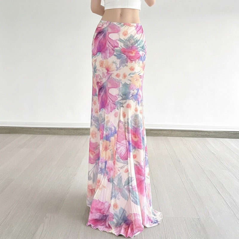 Women's Maxi Skirt with Floral Patterns and Flowing Cut