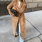 Women's Elegant Double-Breasted Suede Trench Coat