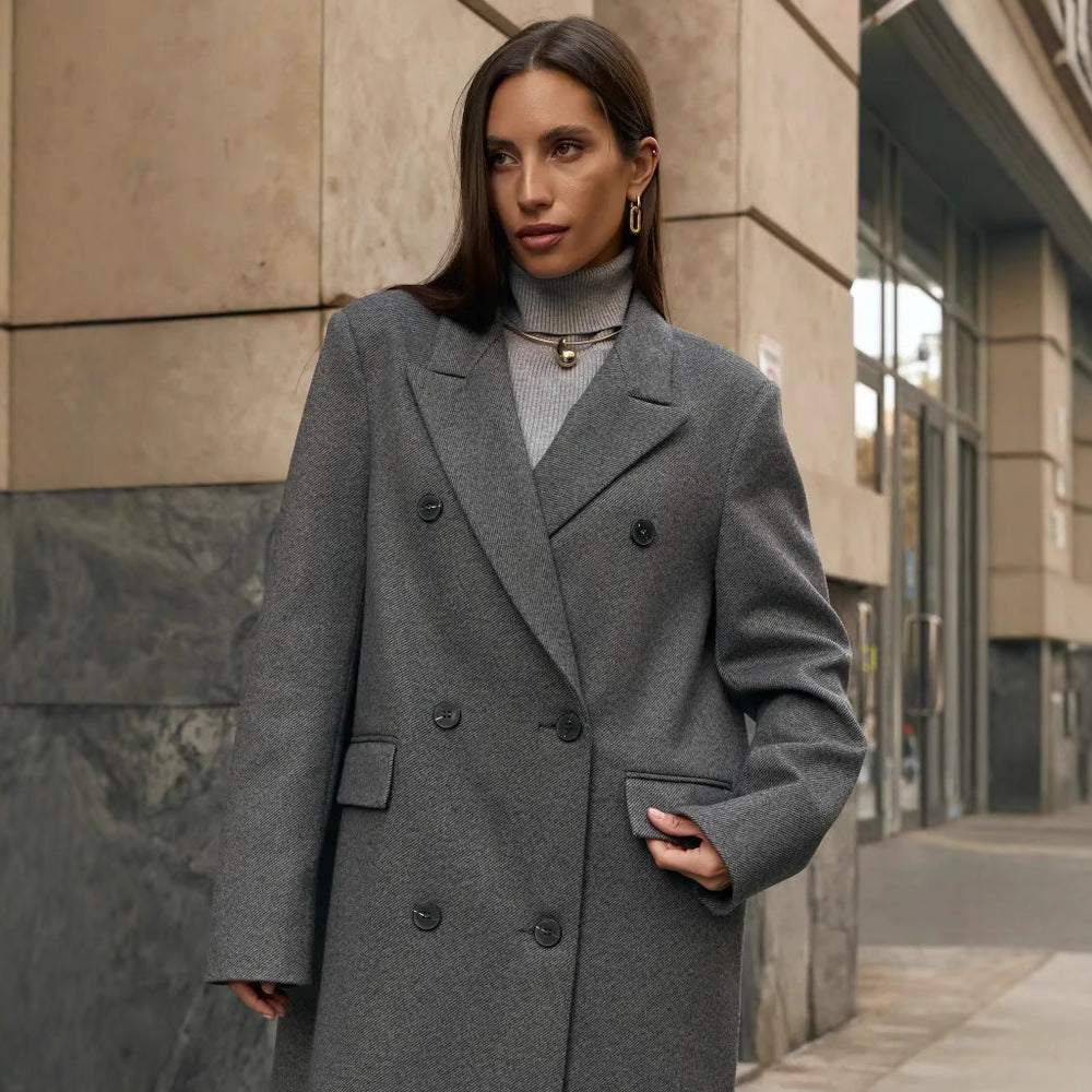 Elegant Double-Breasted Coat with Textured Details
