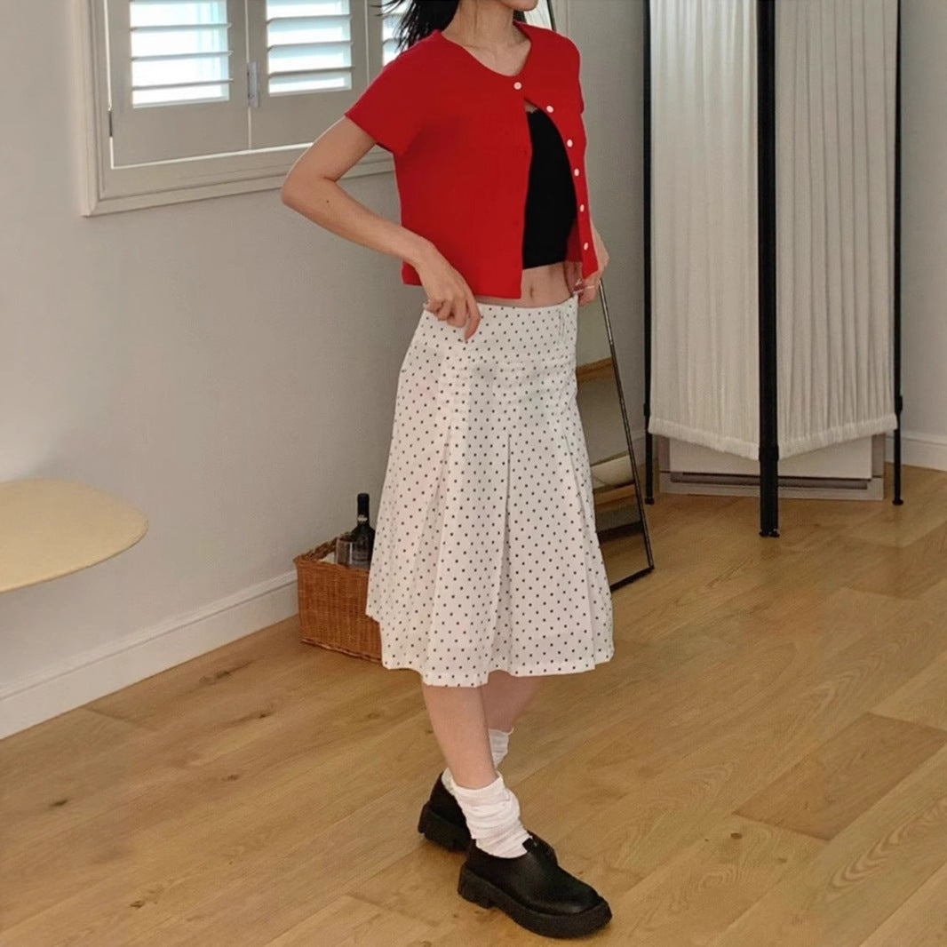 Women's Midi Skirt with Playful Polka Dot Pattern and Elegant A-Line