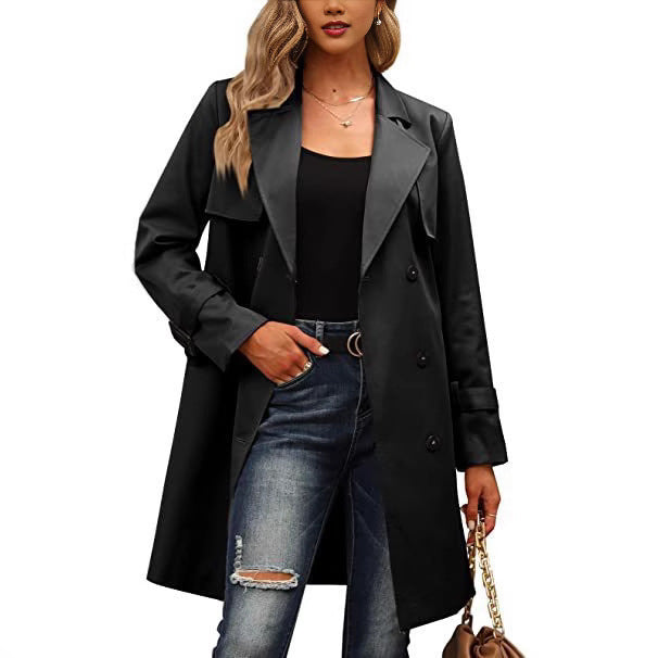 Women's Elegant Double-Breasted Trench Coat with Chic Collar