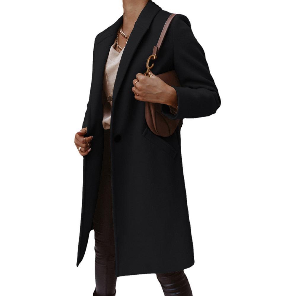 Women's Elegant Long Coat with Slim Fit and Deep Pockets