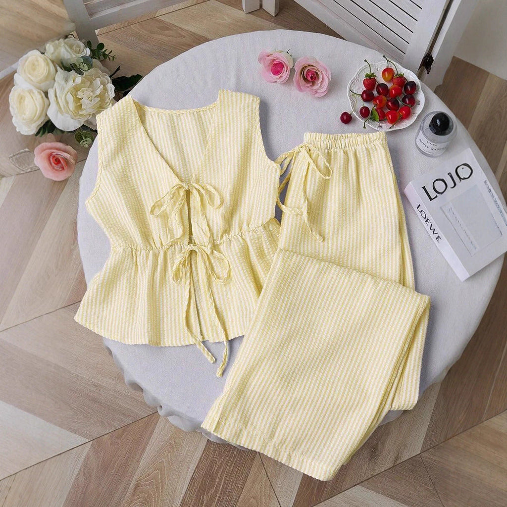 Women's Relaxed Two-Piece Set with Adjustable Ties