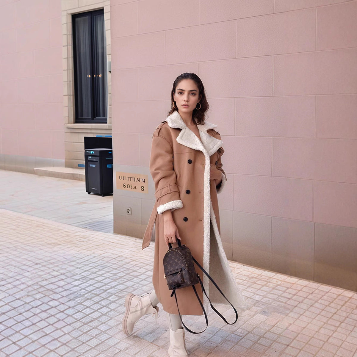 Women's Elegant Transitional Coat with Teddy Lining and Double-Breasted Placket