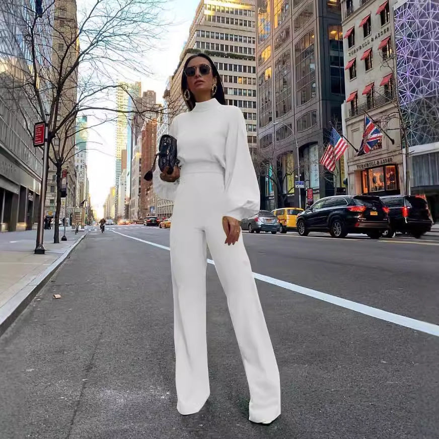 Elegant Jumpsuit with Wide Sleeves and High Collar