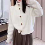 Women's Cozy Cardigan with High Collar and Decorative Buttons