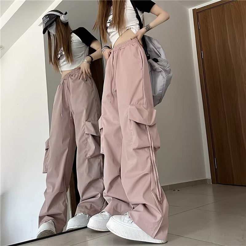 Urban Style Women's Cargo Pants with Side Pockets and Elastic Waistband