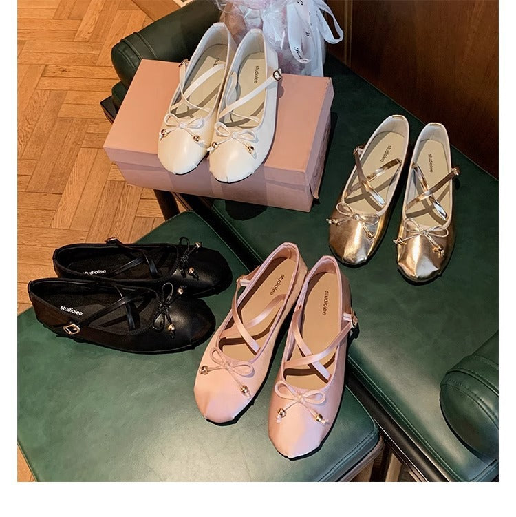 Women's Ballet Flats with Fine Straps and Bow Detail
