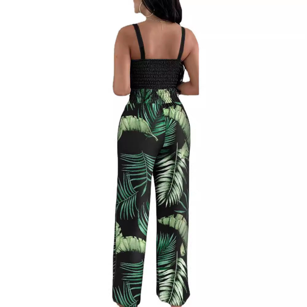 Women's Casual Floral Ruffled Top and Wide-Leg Pants Set