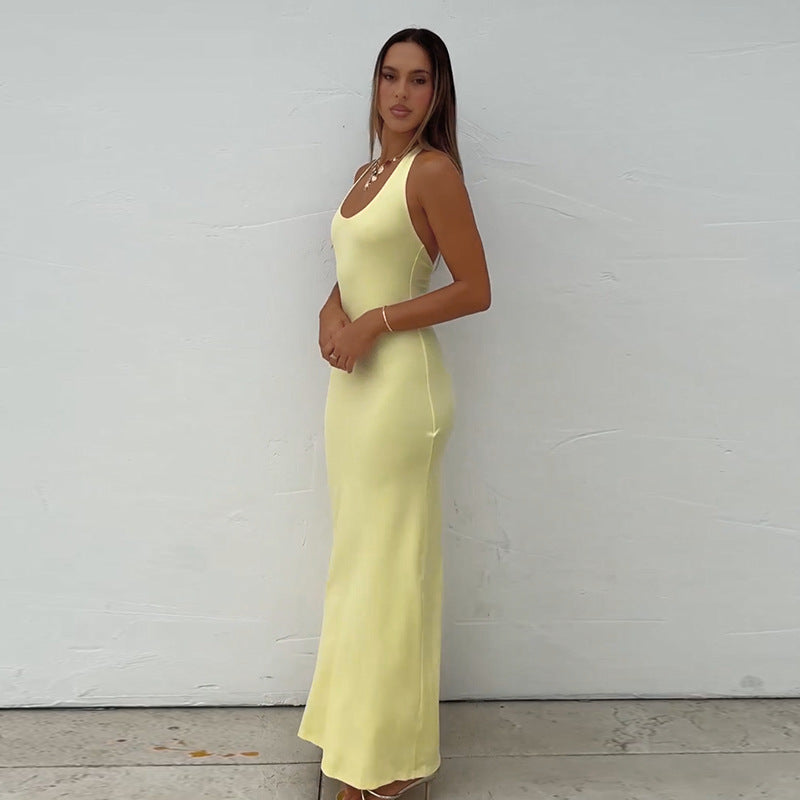 Women's Floor-Length Summer Dress with Boat Neck