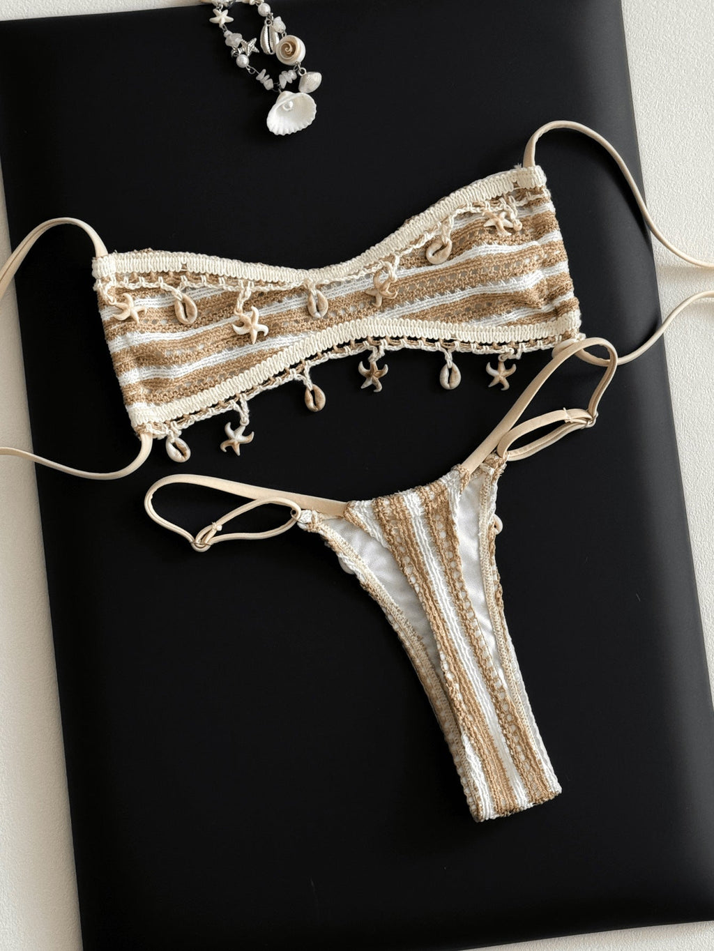 Women's Bandeau Bikini with Unique Embellishments
