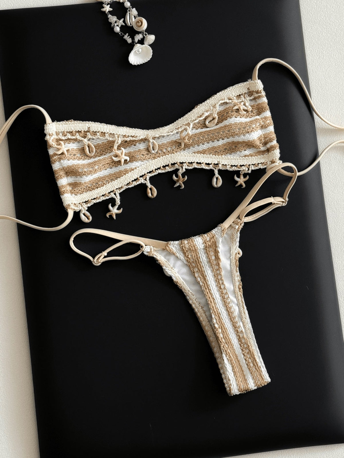 Women's Bandeau Bikini with Unique Embellishments