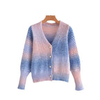 Women's Gradient Knit Cardigan with V-Neck and Button Placket