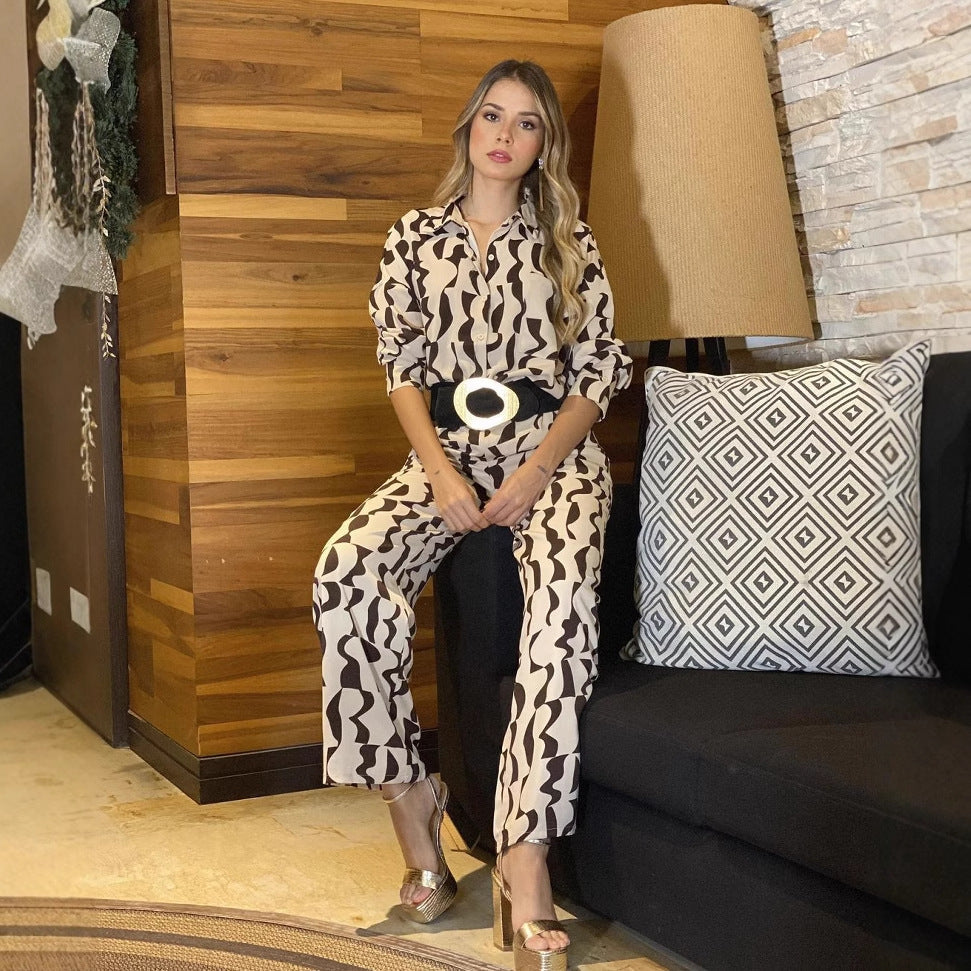 Women's Graphic Print Blouse and Pants Set