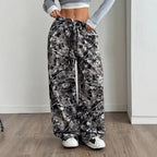 Women's Comfortable Floral Casual Pants with Elastic Waist
