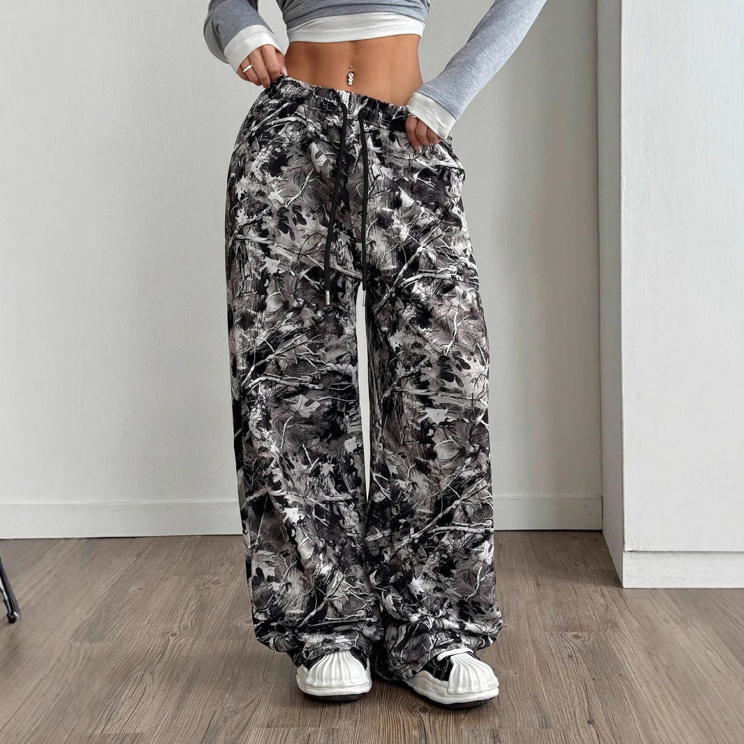 Women's Comfortable Floral Casual Pants with Elastic Waist