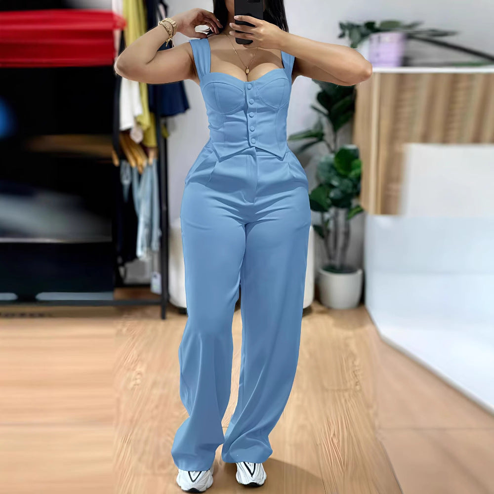 Women's Form-Fitting Jumpsuit with Tailored Cut and Button Placket