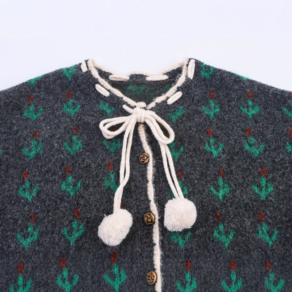 Elegant Knit Set with Floral Pattern and Decorative Trim