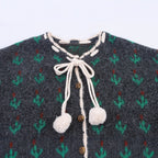 Elegant Knit Set with Floral Pattern and Decorative Trim