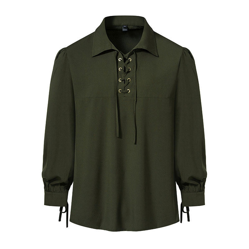 Women's Blouse with Modern Lace-Up Design and Casual Puff Sleeves
