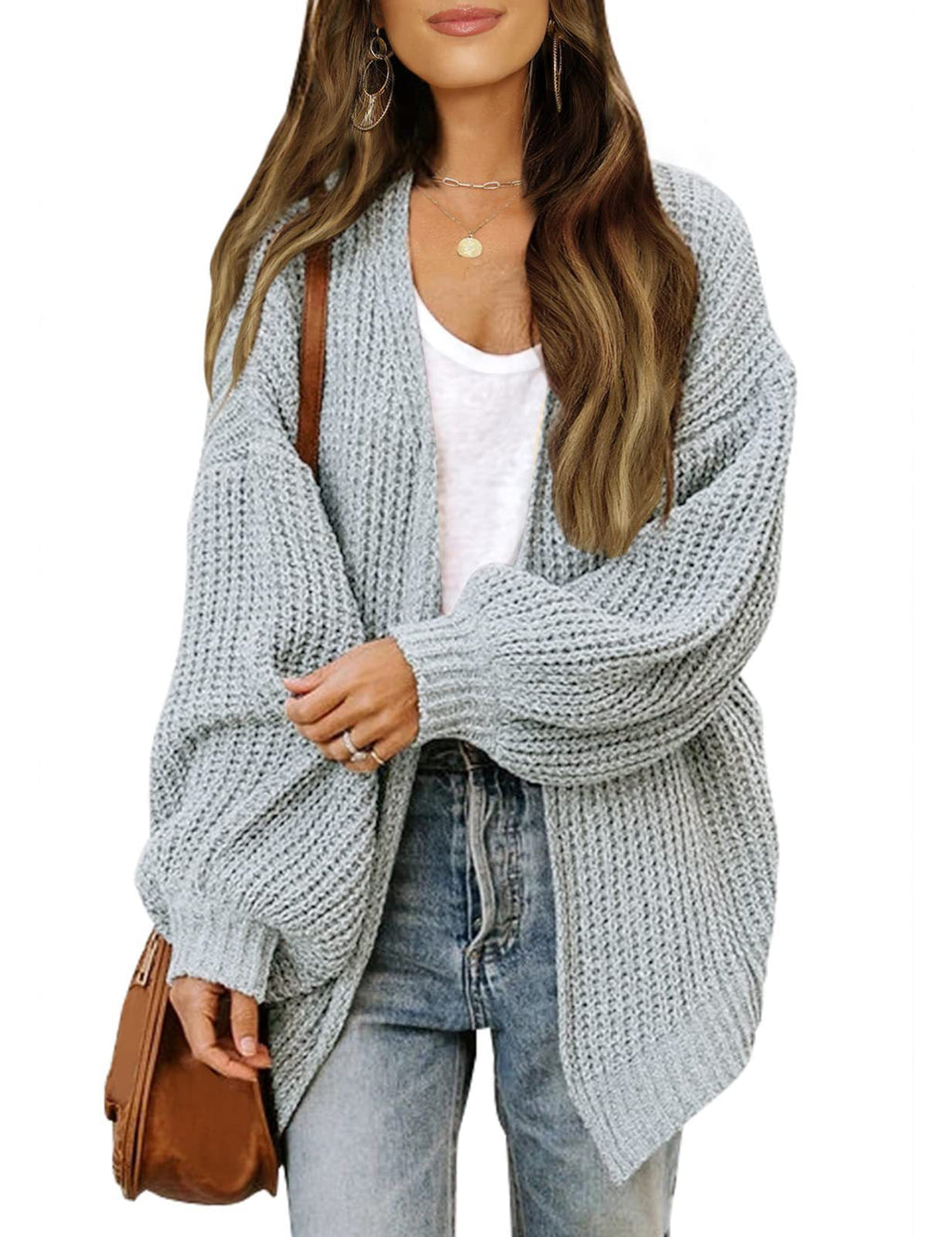Women's Delicate Chunky Knit Cardigan with Iridescent Sleeves
