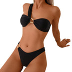 Women's Bandeau Bikini with Asymmetric Strap and Gold Details