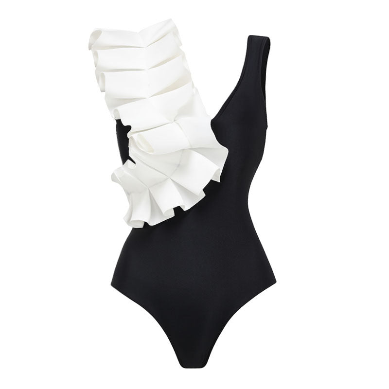 Women's Swimsuit Set with Fashionable Wrap Skirt and Elegant Ruffle Top