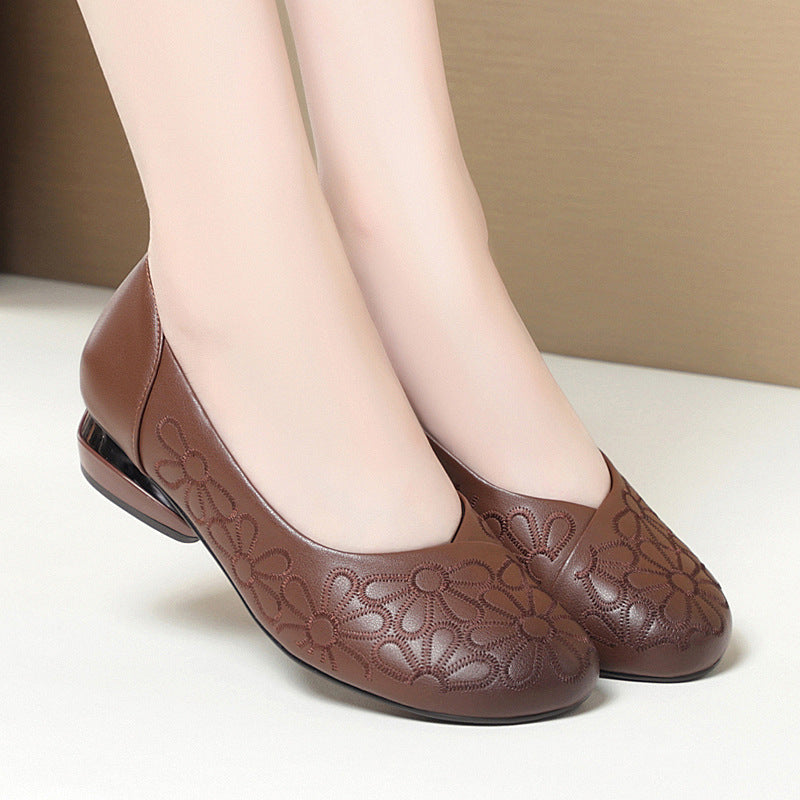 Women's Floral Ballet Flats with Elegant Block Heel