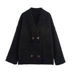 Women's Quilted Cardigan with Decorative Button Closure and High Collar