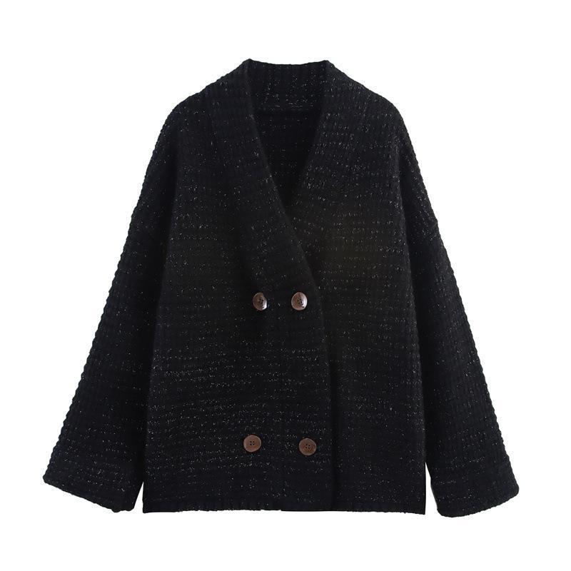 Women's Quilted Cardigan with Decorative Button Closure and High Collar