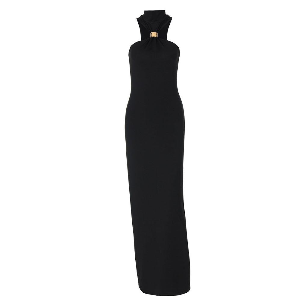 Women's Floor-Length Evening Dress with Elegant Halterneck